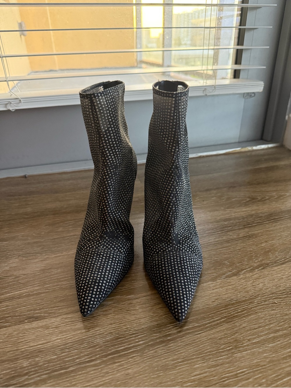 ZARA Black Rhinestone Pointed Toe Sock Boots